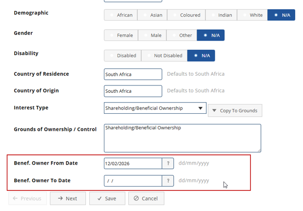 CIPC Beneficial Ownership Date of Membership field